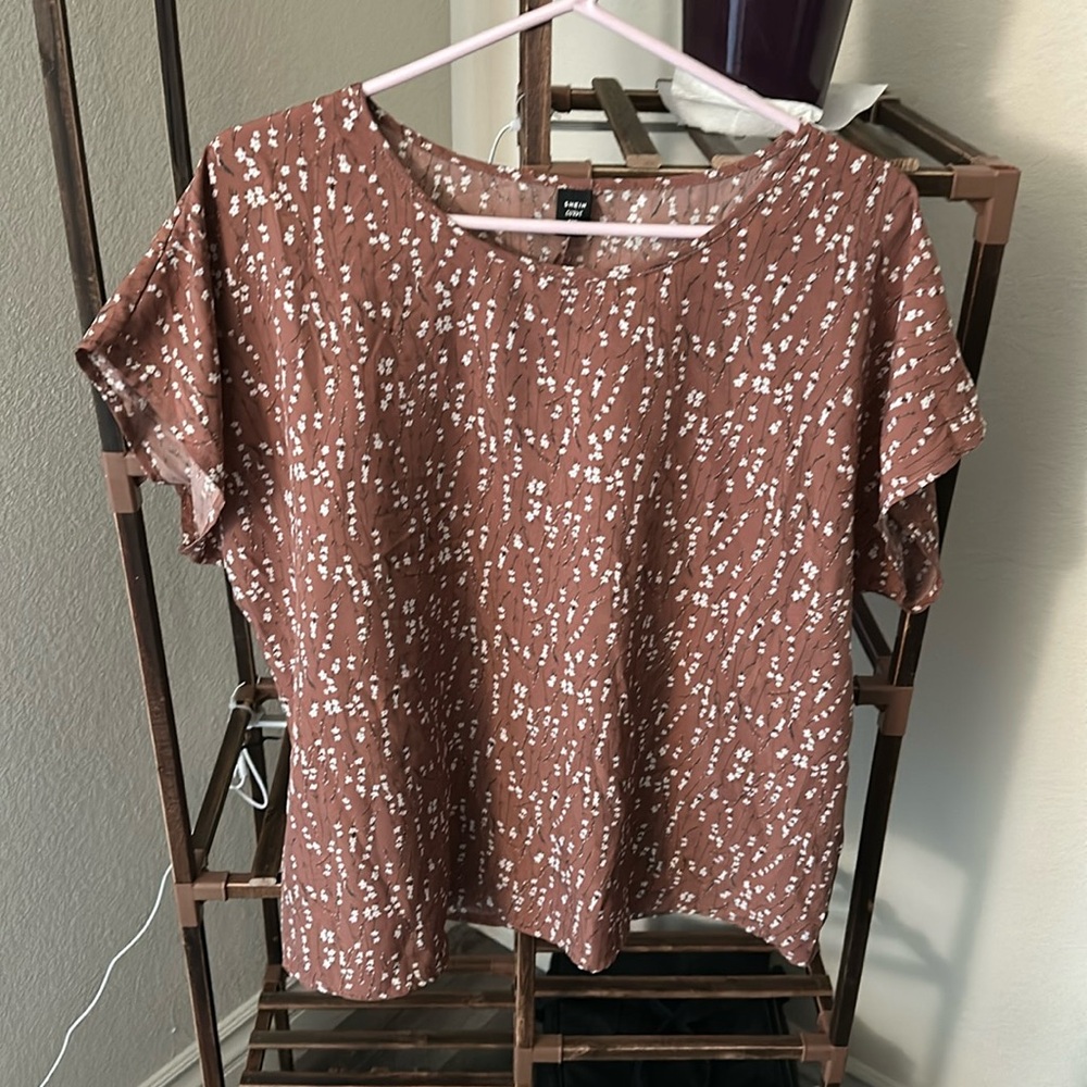 Tan floral blouse